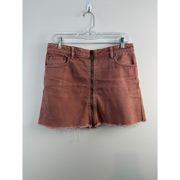 We The Free Dresses & Skirts - We The Free Denim Mini Skirt Women's 28W (Size 4) Rust Red Raw Hem Zip Front